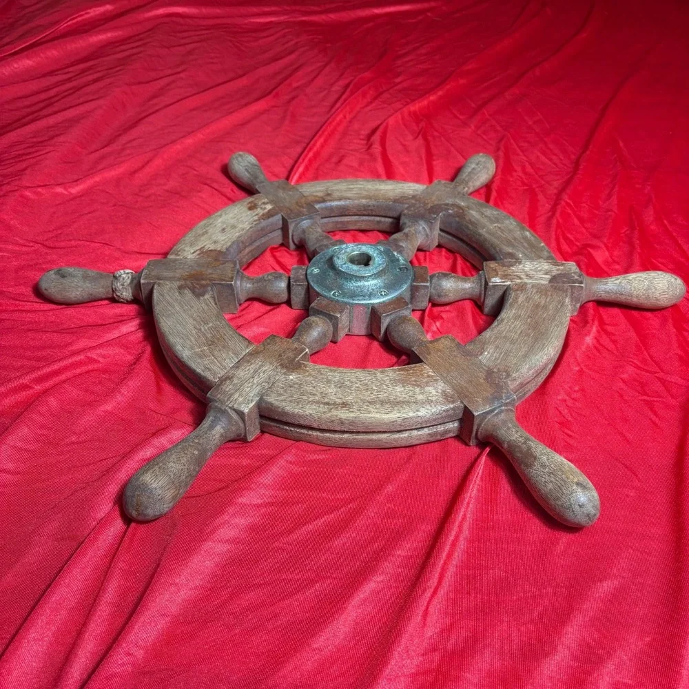 Vtg Wooden Ship Wheel Nautical Maritime Boat Helm Wall Decor 6 Spoke 18 Inch